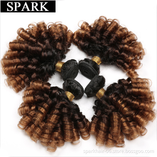 Spark 10A Ombre Bundles with Closure Brazilian 1b/4/30 Ombre Human Hair Bouncy Curly Bundles with 4x4 Lace Closure Short Curly